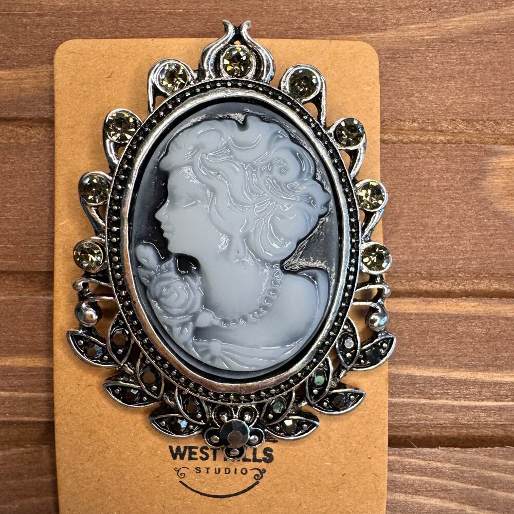 Cameo Silhouette Gray Black Jewelry Brooch Fashion Jewelry FAST SHIP